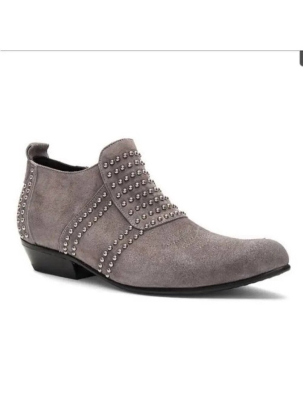 Anine Bing Gray Suede Leather Low Ankle Boots Studded Charlie Booties Size 37 7
